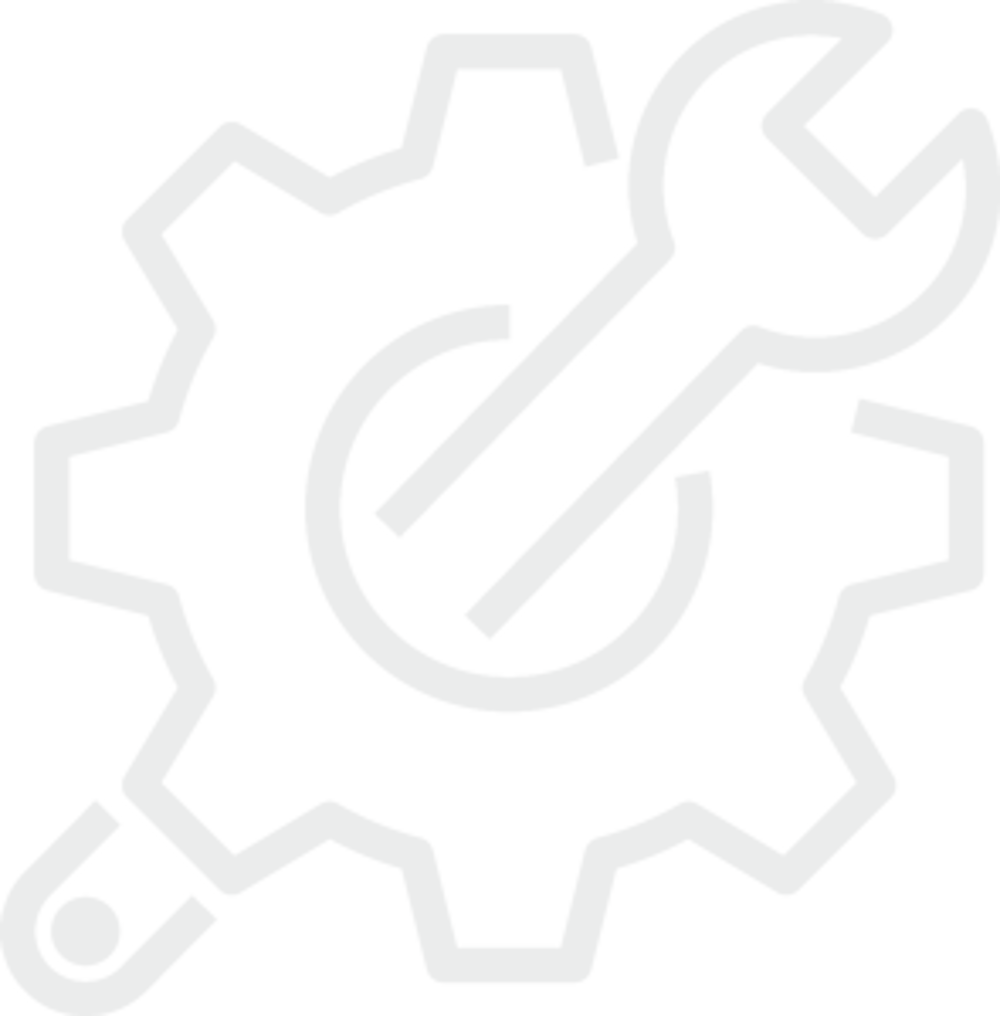 Weißes Zahnrad- und Schraubenschlüssel-Symbol auf dunkelgrünem Hintergrund.