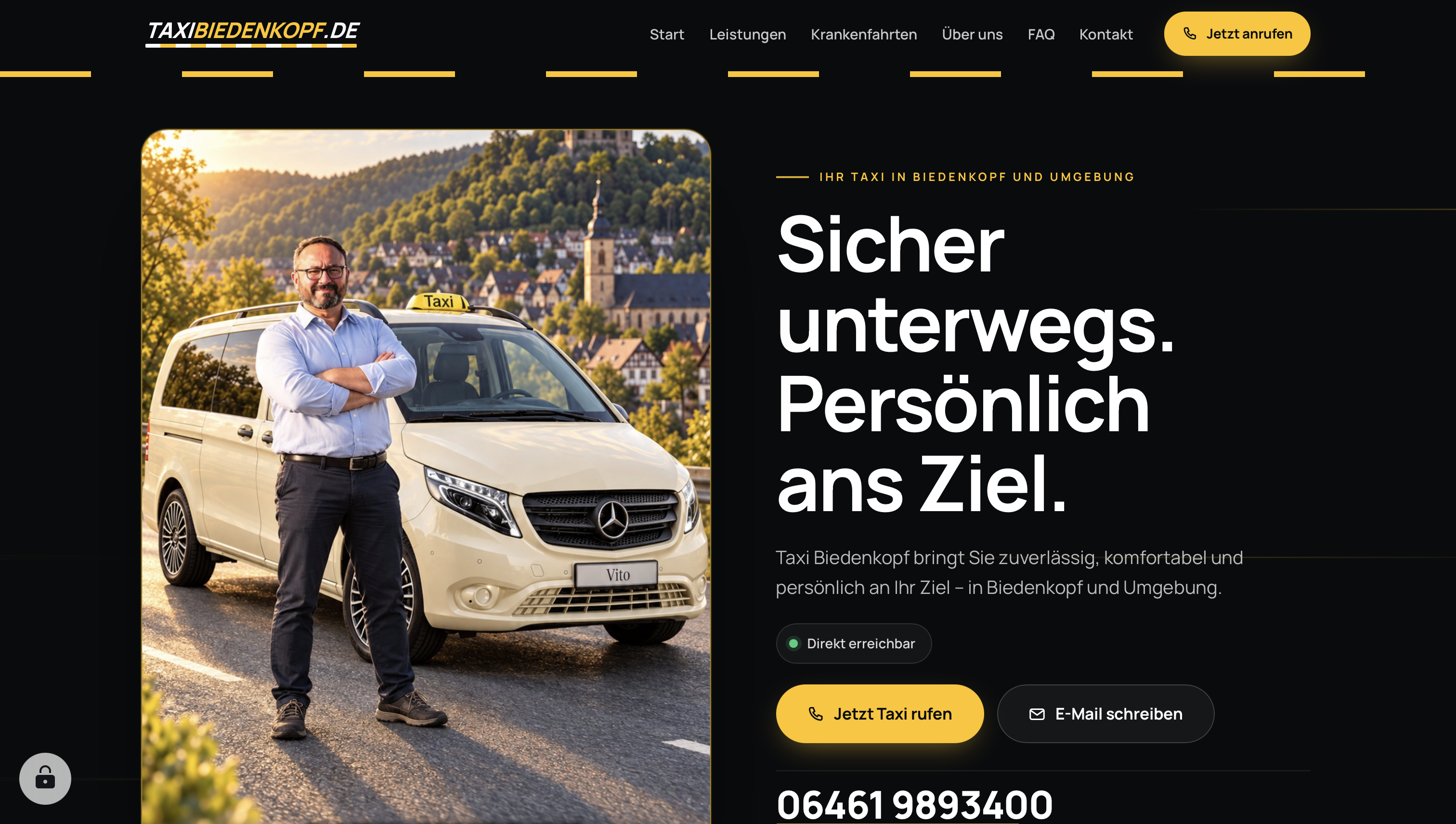 Taxi Biedenkopf – Desktopansicht der Website