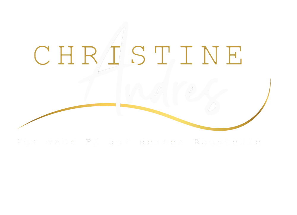 Text "Christine Andres" in Gold und Rot auf dunkelgrünem Hintergrund.
