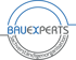 BAUEXPERT Sachverständigenorganisation in blau und grau, umrahmt von einem grauen Halbkreis und einem blauen Halbkreis.