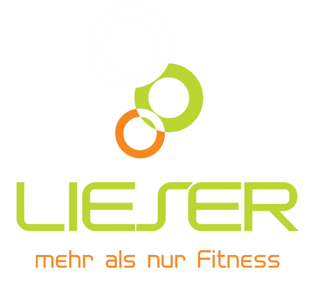 LIESER Logo mit drei ineinandergreifenden Ringen und dem Slogan "mehr als nur Fitness".