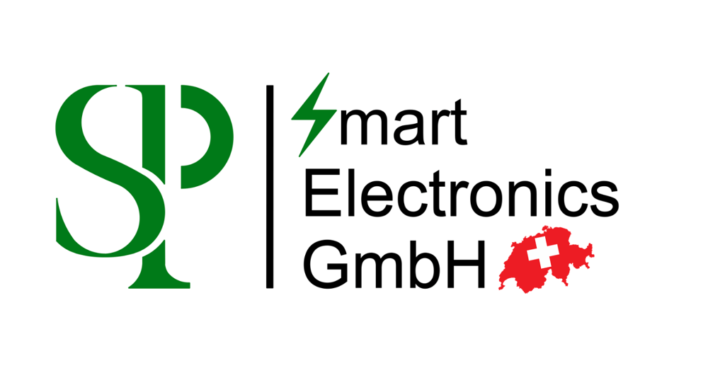 Grünes "SP" Logo mit schwarzer vertikaler Linie, rechts daneben "Smart Electronics GmbH", wobei das "S" in Smart ein Blitz ist.