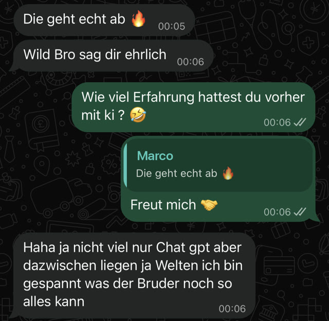 Chat eines Mitglieds: nicht viel Erfahrung, nur ChatGPT