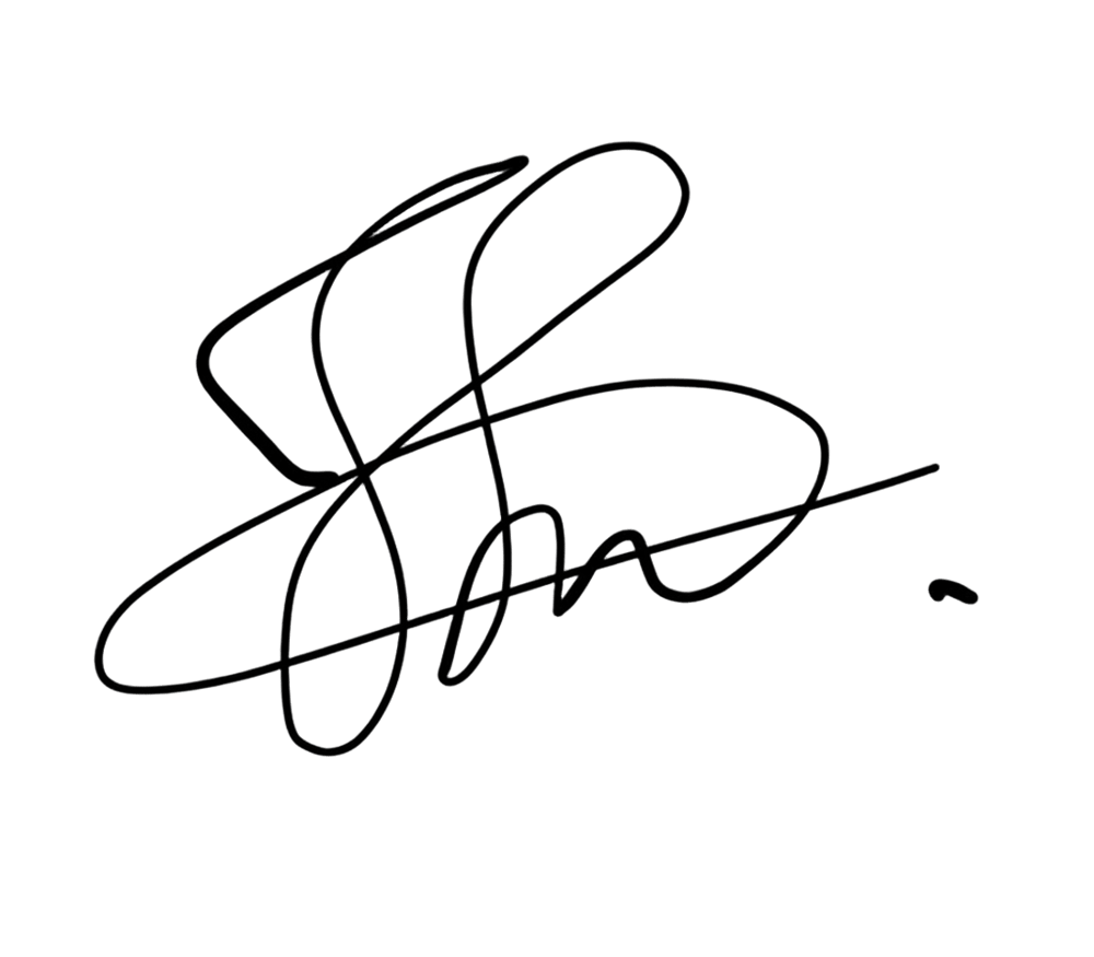 Signature in black ink on a dark green background.