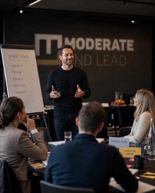 Moderatorin führt einen Online-Workshop per Videokonferenz