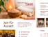 Werbeflyer der Natursalz Oase Stuppach mit Salzlampe, Massagezubehör und Angeboten zur Entspannung und Prävention.