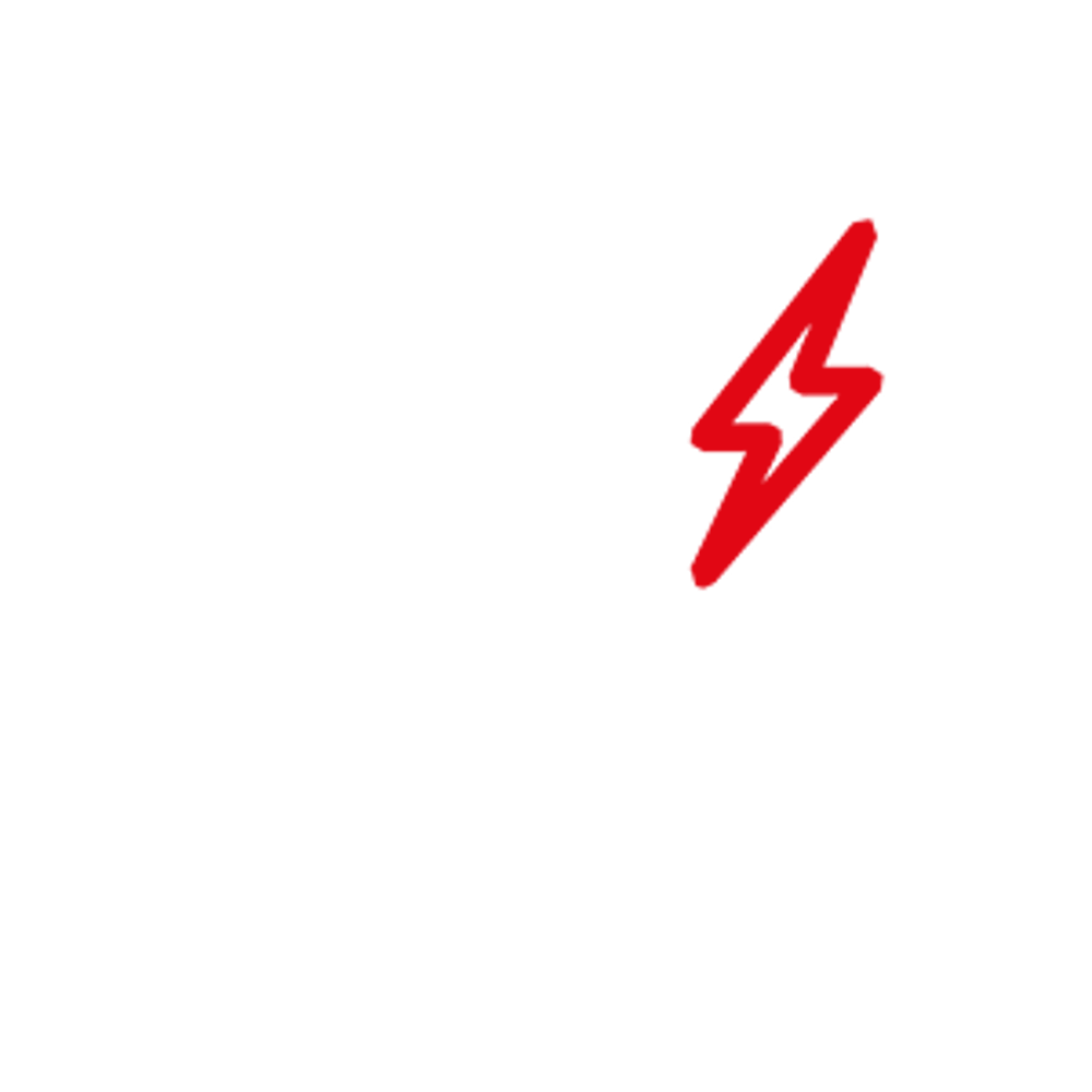 Weißer Umriss eines Autos mit Stecker und rotem Blitzsymbol auf dunkelgrünem Hintergrund.