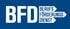 Förderungen für Weiterbildungen & Coachings (AVGS, Bildungsgutschein, etc.): BFD Berufs Förderungs Dienst Logo: Weißer Text auf blauem Hintergrund mit Pfeilen.