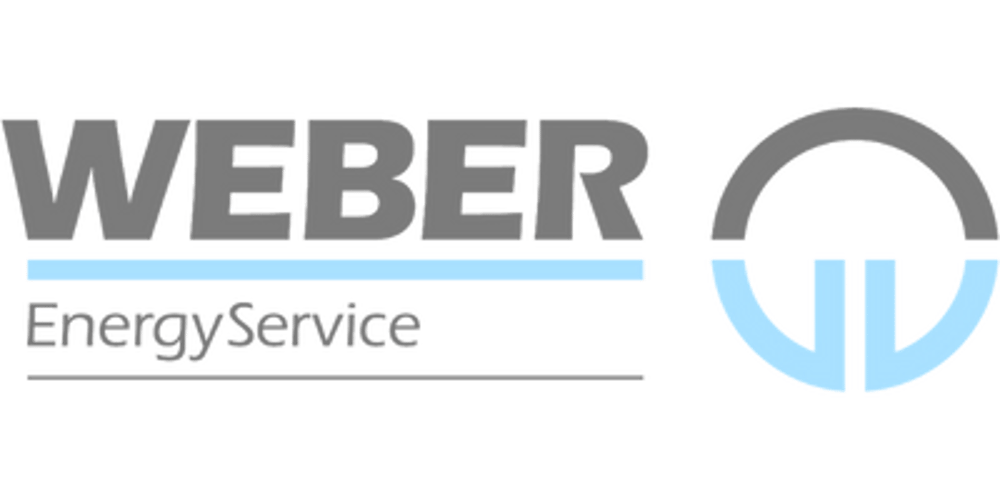 Weber EnergyService Logo mit grauem Text und blauem Symbol.