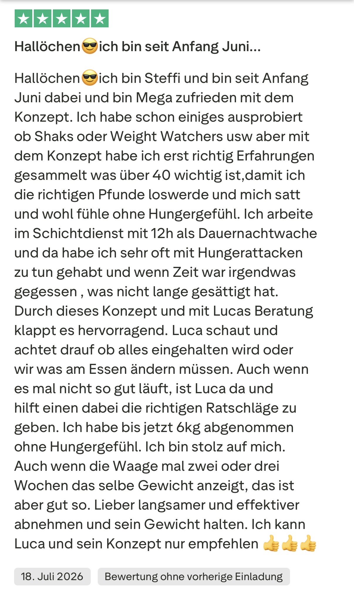 Nachricht einer Kundin