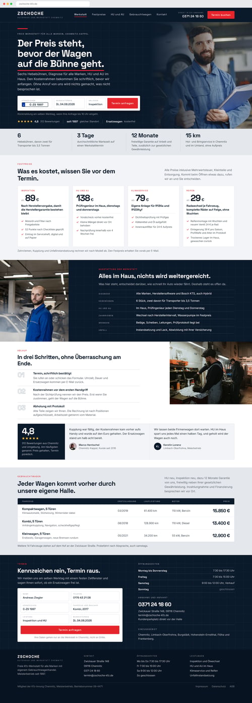 Beispielentwurf für die Website einer KFZ-Werkstatt