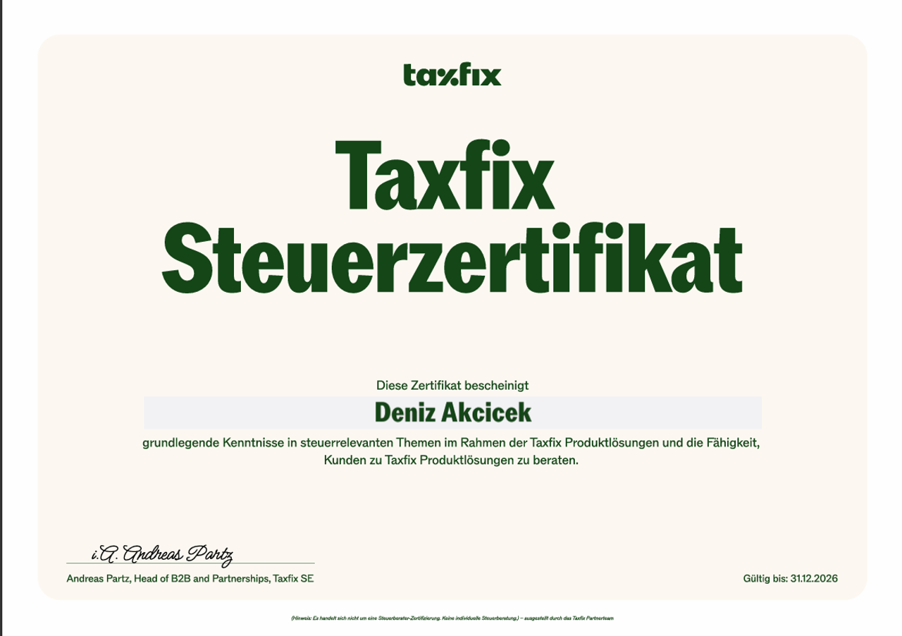 Taxfix Steuerzertifikat
