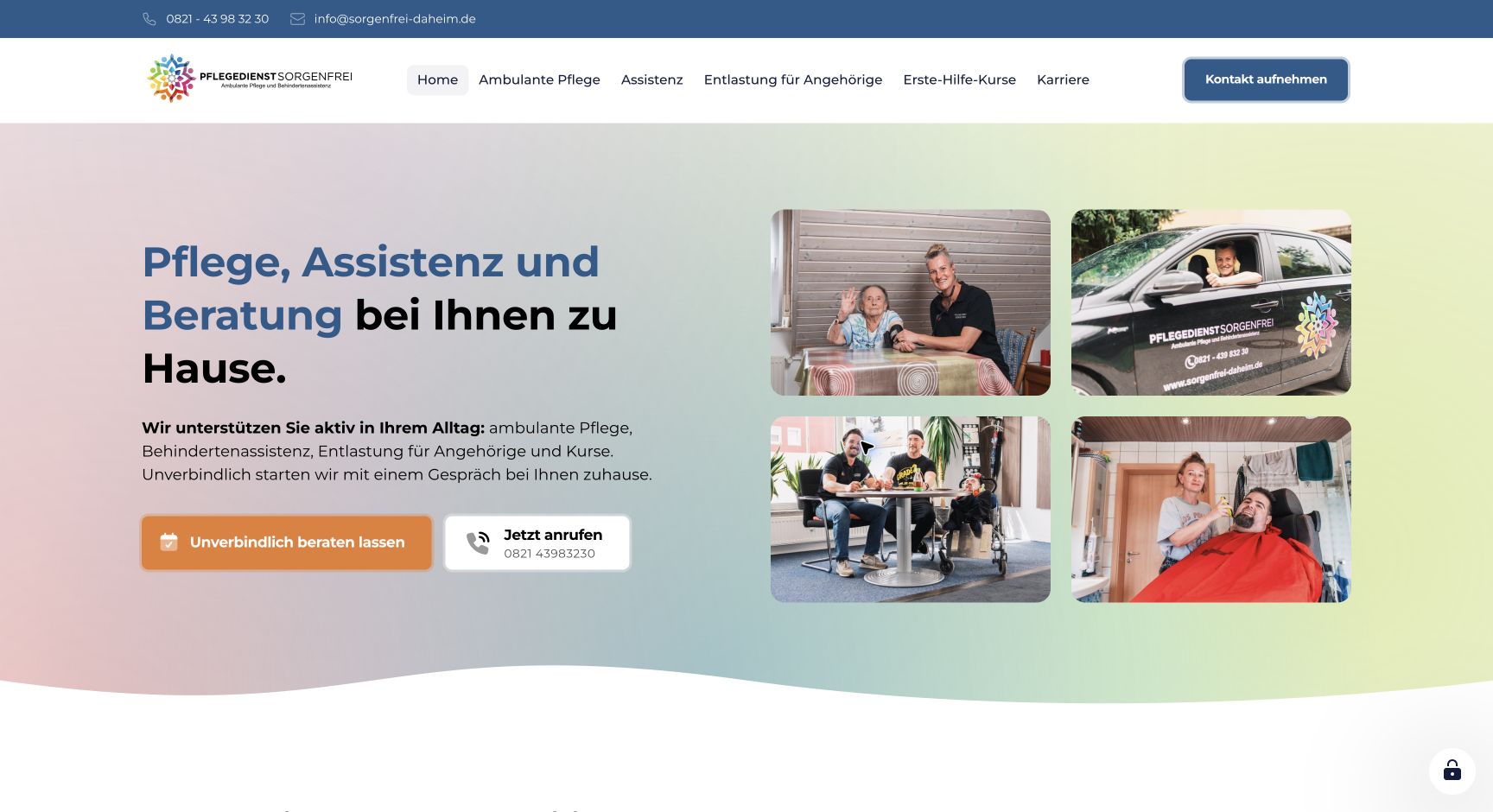 Screenshot der Webseite von Sorgenfrei