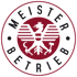 Rundes Logo mit rotem Adler, Hammer und Sichel; Schriftzug "Meister Betrieb" in Grün.