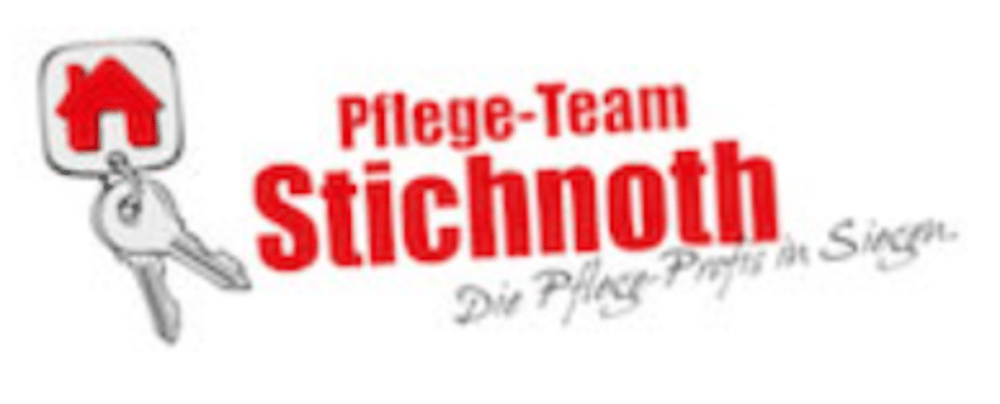 Schlüsselanhänger mit rotem Haussymbol und rotem Text "Pflege-Team Stichnoth Die Pflege-Profis in Singen".