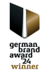 German Brand Award 24 Winner Logo mit schwarz-goldenem stilisierten Buch.