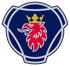 Dunkelblaues Scania-Logo mit rotem Greif und goldener Krone.
