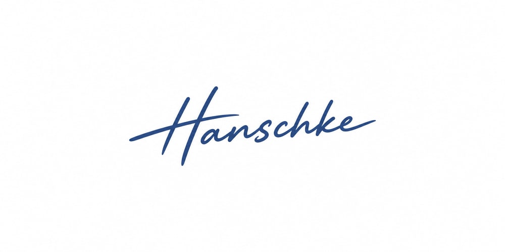 Blaues Logo mit dem handschriftlichen Schriftzug Hanschke auf weißem Hintergrund.