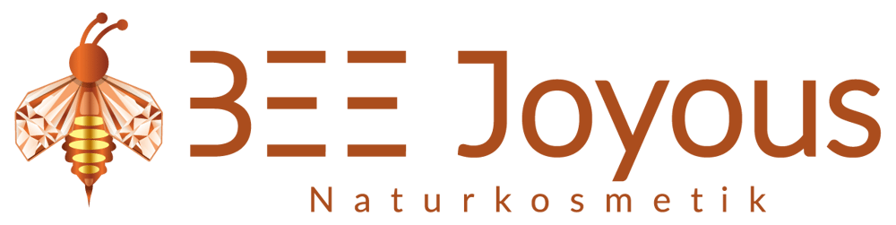 Logo: Eine orangefarbene Biene neben dem Text "BEE Joyous Naturkosmetik" auf grünem Hintergrund.