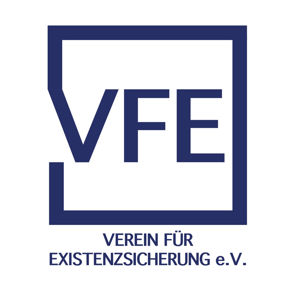 VFE-Logo in Dunkelblau mit dem Text "VEREIN FÜR EXISTENZSICHERUNG e.V." darunter.