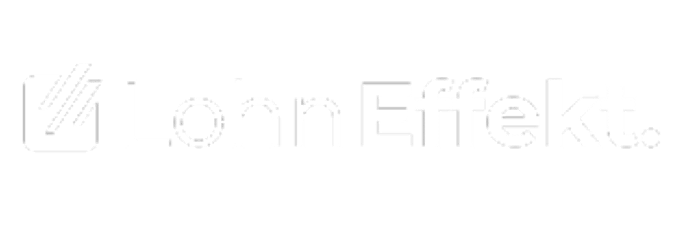 LohnEffekt. Logo mit einem Symbol, das ein Dokument oder eine Tabelle mit drei diagonalen Linien darstellt.