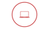 Rotes Laptop-Symbol in einem roten Kreis auf dunkelgrünem Hintergrund.