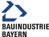Blaues stilisiertes Haus-Logo über dem Text "BAUINDUSTRIE BAYERN".