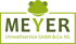 Logo der Meyer Umweltservice GmbH & Co. KG mit einem grünen Froschkopf über dem Firmennamen auf schwarzem Grund.