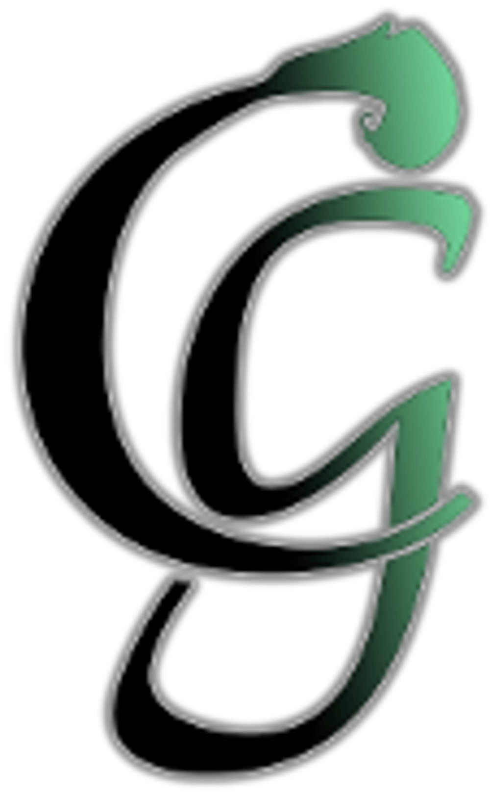 Geschwungener Buchstabe C in Schwarz und Grün, mit einem dünnen, hellgrauen Rand.