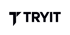 Schwarzes Logo "TRYIT" auf dunkelgrünem Hintergrund.