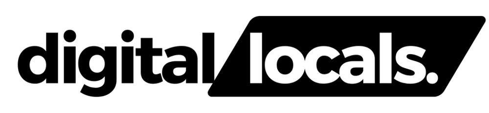 Das Logo zeigt den Text "digital locals." in Schwarz und Weiß, wobei "locals" auf einem schwarzen, abgeschrägten Rechteck steht.
