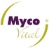MycoVital Logo mit geschwungenen grünen Bögen und dem Text "Myco" in Lila und "Vital" in Gold.
