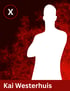 Rote Karte mit weißer Silhouette eines Mannes, weißem X-Symbol und „Kai Westerhuis“-Text.