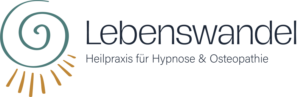 Logo "Lebenswandel - Heilpraxis für Hypnose & Osteopathie" mit Spiralsymbol und Strahlen.