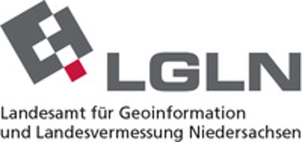 Logo des LGLN mit stilisiertem Gittermuster in Grau und Rot, daneben der Schriftzug "LGLN" und "Landesamt für Geoinformation und Landesvermessung Niedersachsen".