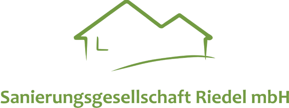 Grünes Hausumriss-Logo mit geschwungenem Strich unten und einem „L“ links, auf dunkelgrünem Hintergrund.