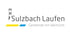 Logo von Sulzbach Laufen mit stilisiertem Turm, gelbem und blauem Balken und dem Text "Gemeinde mit Weitsicht".