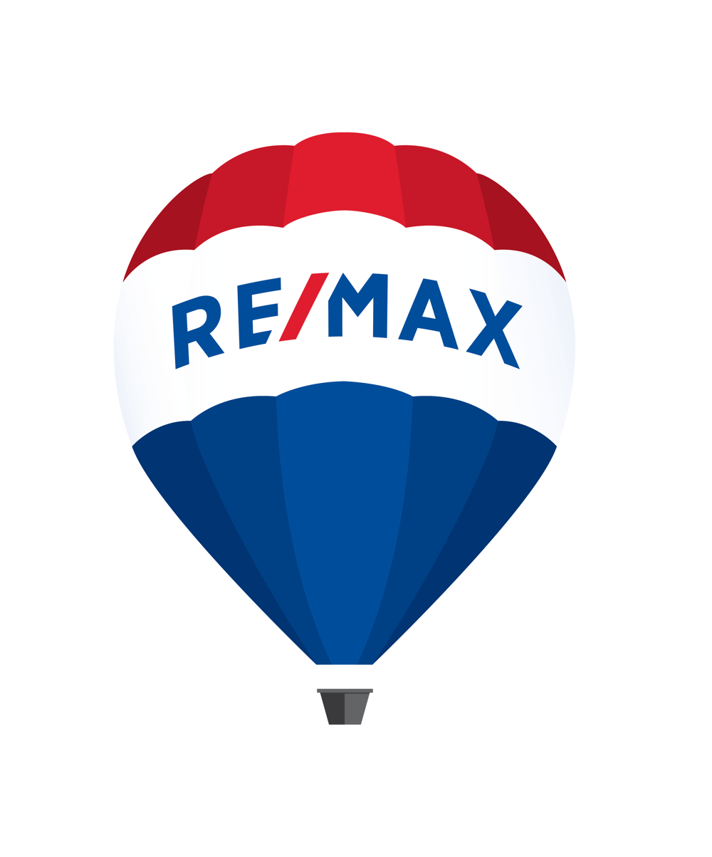 Heißluftballon-Logo von RE/MAX in Rot, Weiß und Blau mit dem Text "RE/MAX".