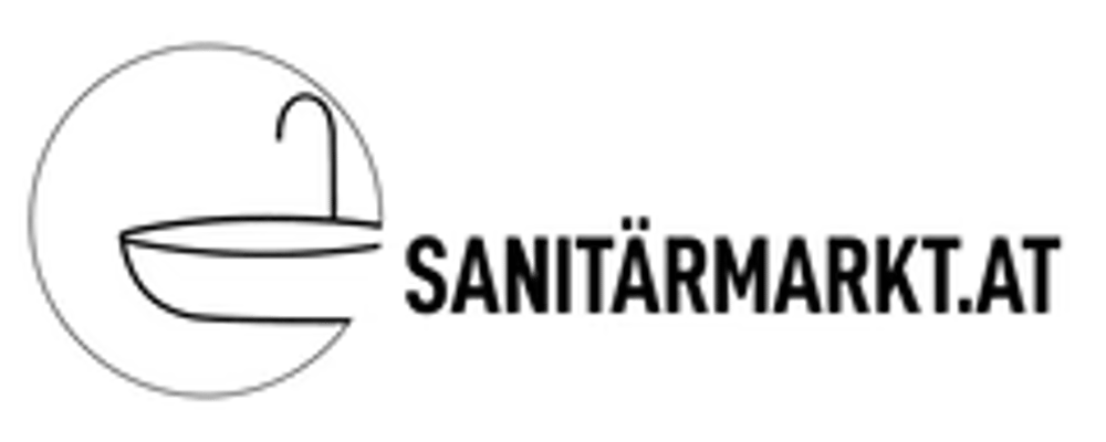 Logo von SanitärMarkt.at mit stilisiertem Wasserhahn und Becken.