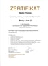 Zertifikat für Nadja Thoma über den erfolgreichen Abschluss des Basic Level 2 in Korrekturen und typgerechtem Schminken.