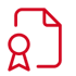 Rotes Symbol einer Urkunde mit einer Auszeichnung.