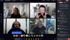 Four people on a video call, two men and two women, with a chat sidebar on the right displaying messages.