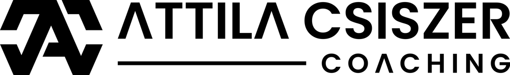 Logo: Schwarze Buchstaben "AGC" in einem Hexagon, daneben "ATTILA CSISZER COACHING".