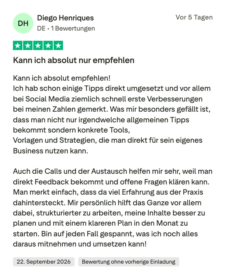 Trustpilot-Bewertung von Diego