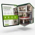 Tablet zeigt Website für Heizlastberechnung, daneben Querschnitt eines Hauses mit Heizsystem und Fußbodenheizung.