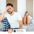 Man sitting on bed, hand on head, looking distressed, with woman in background – Erectile Dysfunction