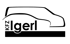 Schwarzes Logo "KFZ Ilgerl" mit stilisiertem Auto auf grünem Hintergrund.