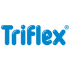 Triflex-Logo in blauer Schrift auf dunkelgrünem Hintergrund.