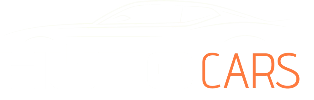 Weißer Umriss eines Sportwagens über dem Text "AUTO CARS" in Weiß und Orange auf grünem Hintergrund.