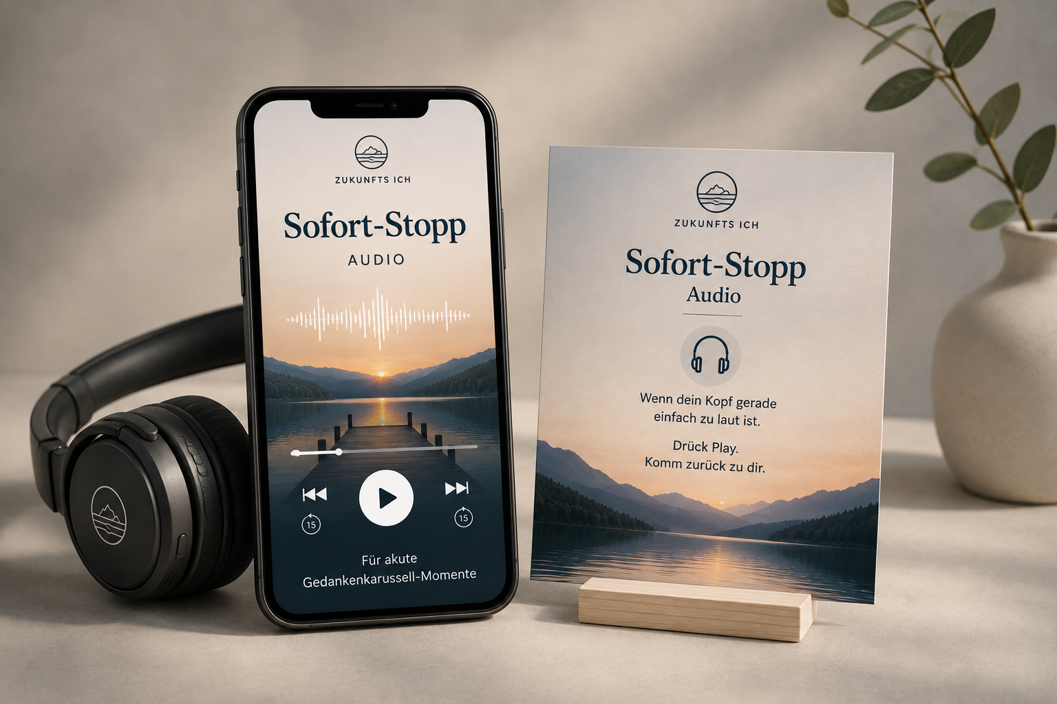 Sofort-Stopp Audio mit Smartphone und Kopfhörern